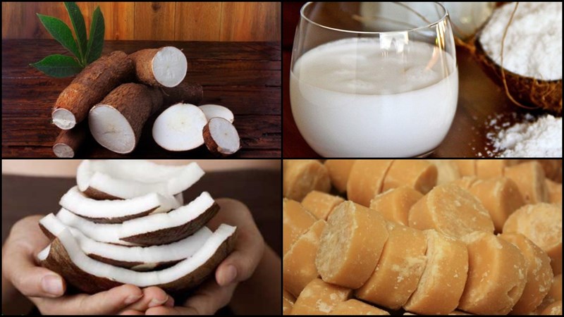 Nguyên liệu món ăn chè khoai mì nước cốt dừa, chè khoai mì trân châu nước cốt dừa
