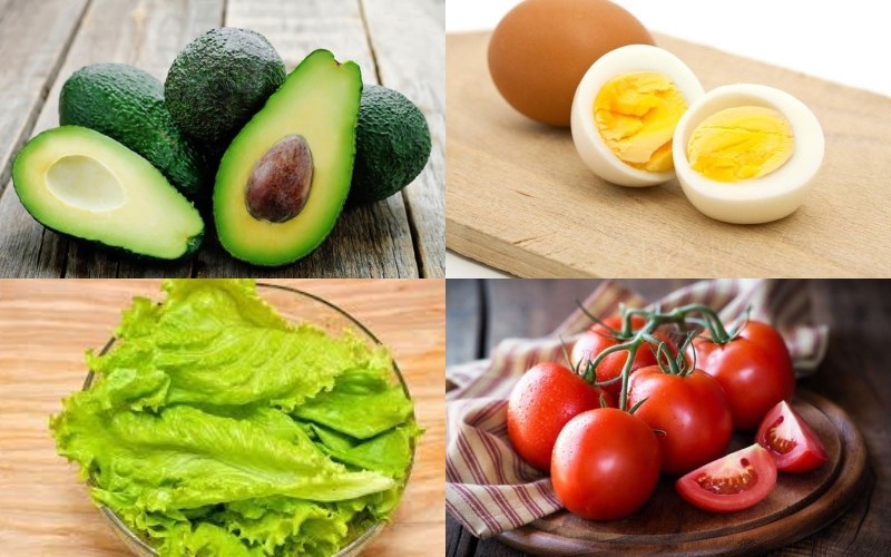 Nguyên liệu món ăn 5 món salad bơ hải sản, bò, gà, trứng