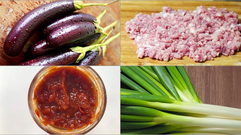 Nguyên liệu món ăn cà tím nhồi thịt chiên
