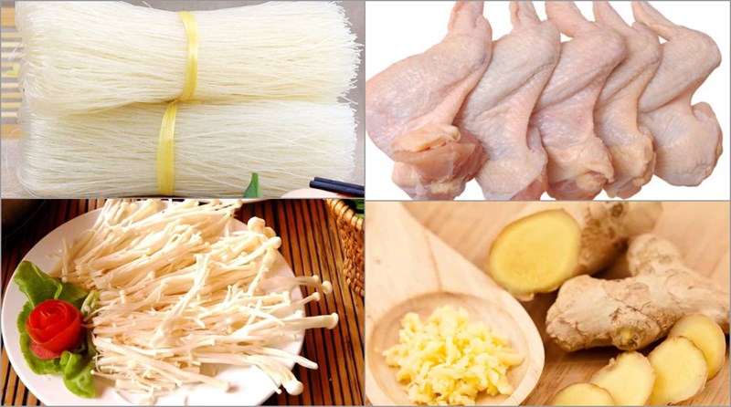 Nguyên liệu món ăn cách nấu miến gà với nấm