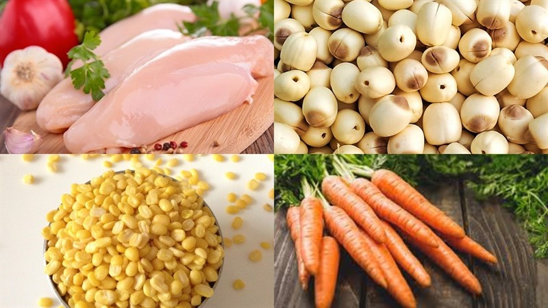 Nguyên liệu món ăn cháo gà hạt sen đậu xanh