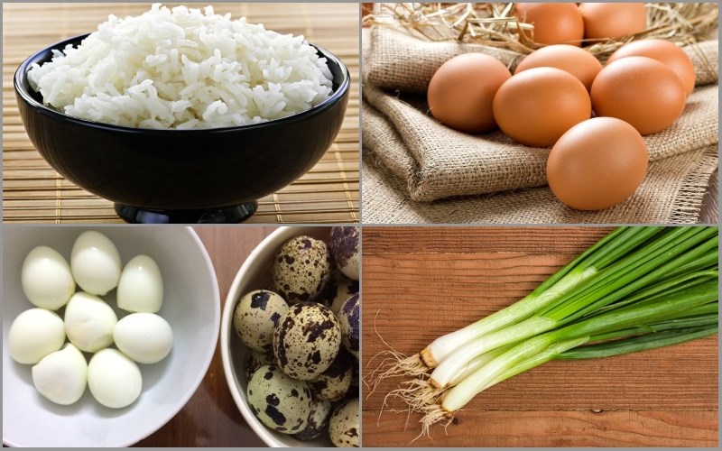 Nguyên liệu món ăn 3 cách làm cơm nguội chiên bọc trứng cút, xúc xích và phô mai