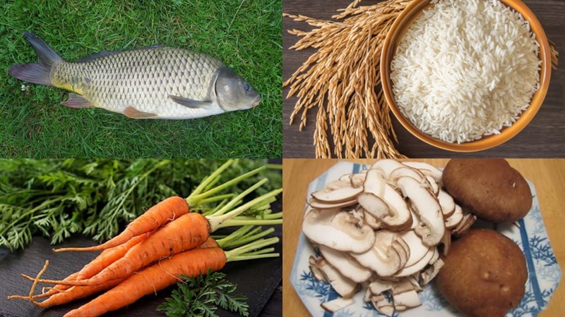 Nguyên liệu món ăn 2 cách nấu cháo cá chép nấm hương và nấm rơm
