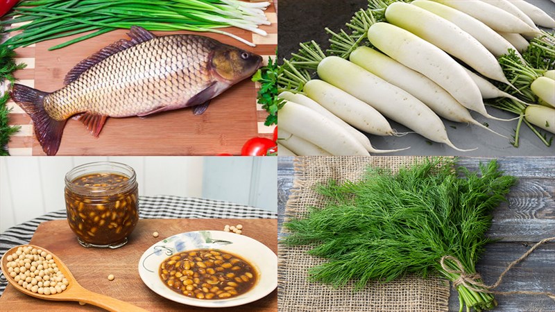 Nguyên liệu món ăn cá chép kho củ cải trắng