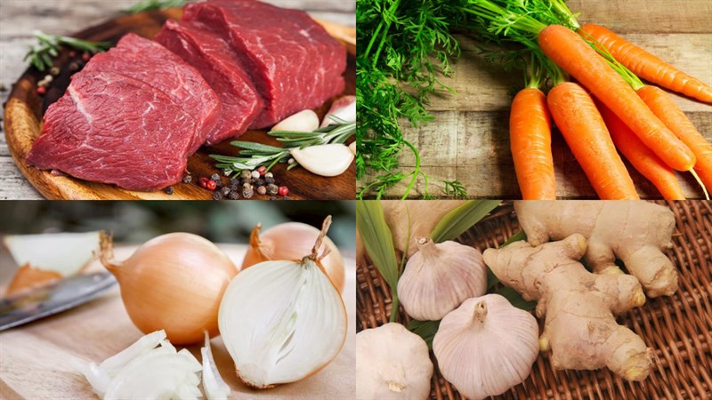 Nguyên liệu món ăn thịt bò xào cà rốt