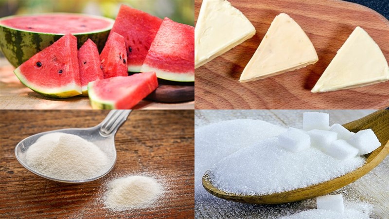 Nguyên liệu món ăn thạch rau câu dưa hấu, rau câu dưa hấu sữa, râu câu dưa hấu phô mai