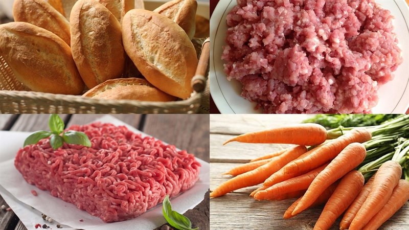 Nguyên liệu món ăn bánh mì hấp thịt băm