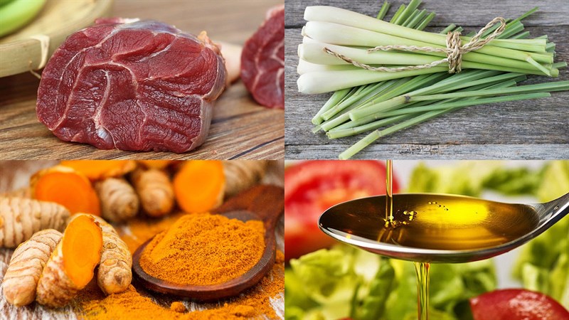 Nguyên liệu món ăn bò xào sả nghệ