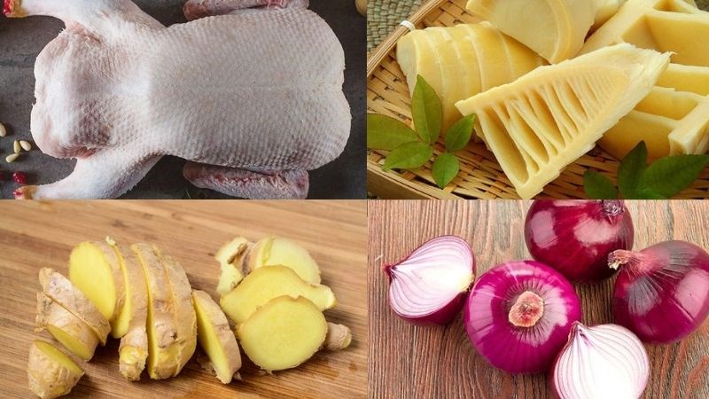Nguyên liệu món ăn vịt nấu măng tươi