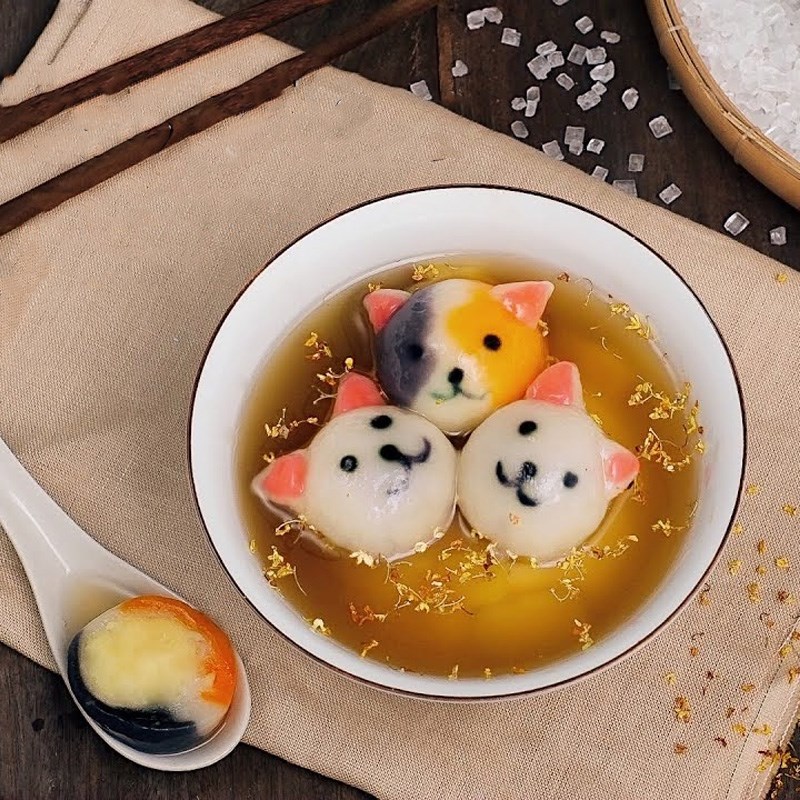Bước 8 Thành phẩm Chè trôi nước quế hoa hình con mèo