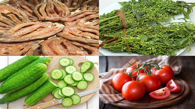 Nguyên liệu món ăn gỏi sầu đâu khô cá lóc