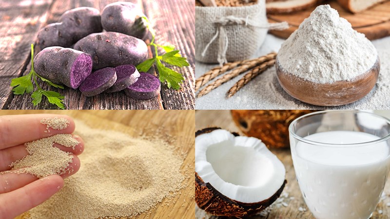 Nguyên liệu món ăn bánh bò khoai lang tím