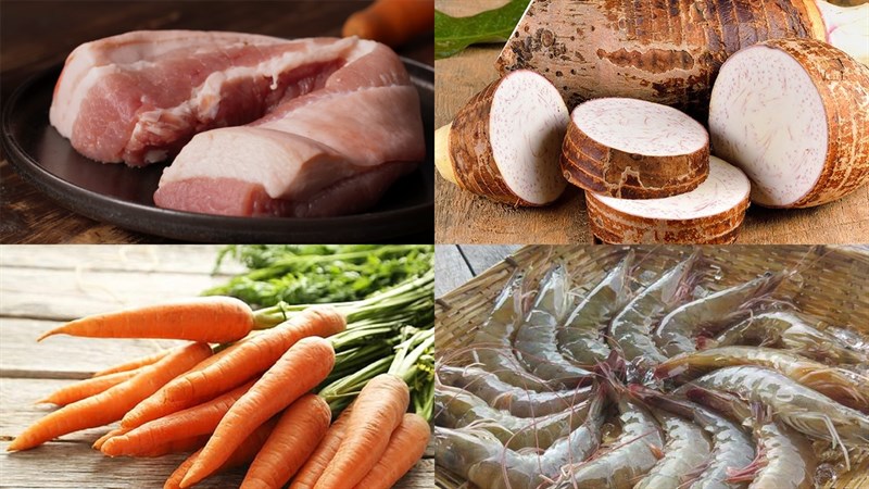Nguyên liệu món ăn bánh khoai môn kén nhân tôm thịt