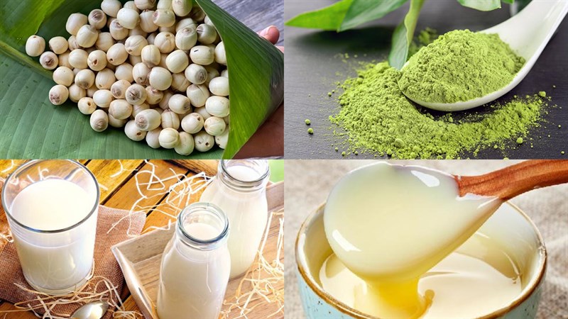 Nguyên liệu món ăn sinh tố hạt sen bí đỏ và hạt sen trà xanh