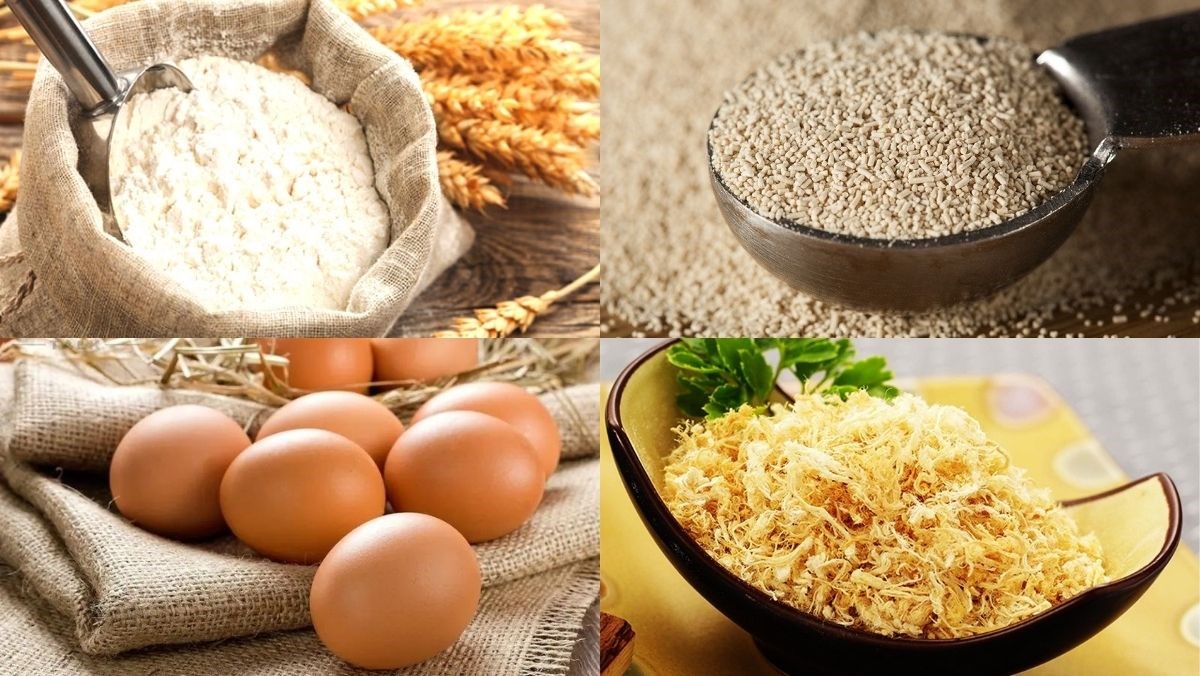 Nguyên liệu món ăn bánh mì cuộn chà bông