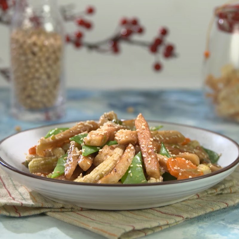 Bước 4 Thành phẩm Bắp non xào mì căn