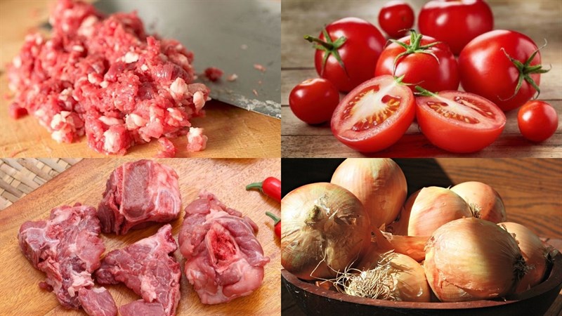 Nguyên liệu món ăn bún thịt băm cà chua