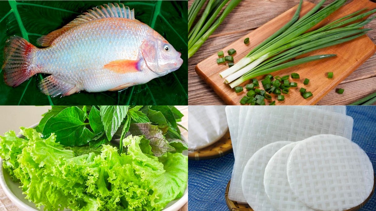 Nguyên liệu món ăn cách làm cá diêu hồng hấp cuốn bánh tráng