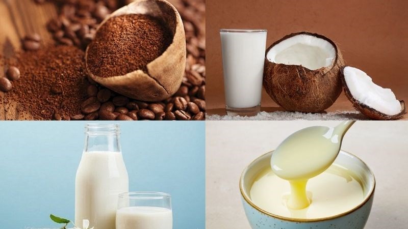 Nguyên liệu món ăn cà phê nước cốt dừa và cà phê sữa tươi
