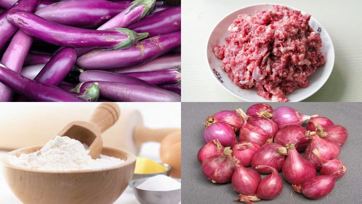 Nguyên liệu món ăn cà tím nhồi thịt chiên
