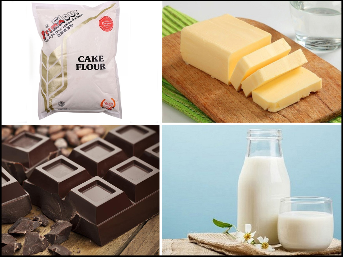 Nguyên liệu món ăn bánh bông lan fudge socola