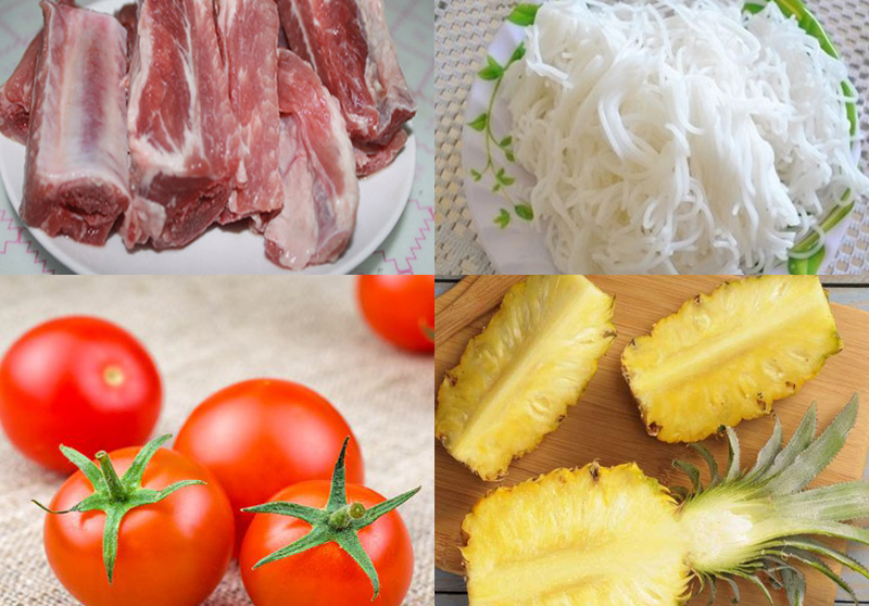 Nguyên liệu món ăn bún sườn chua ngọt