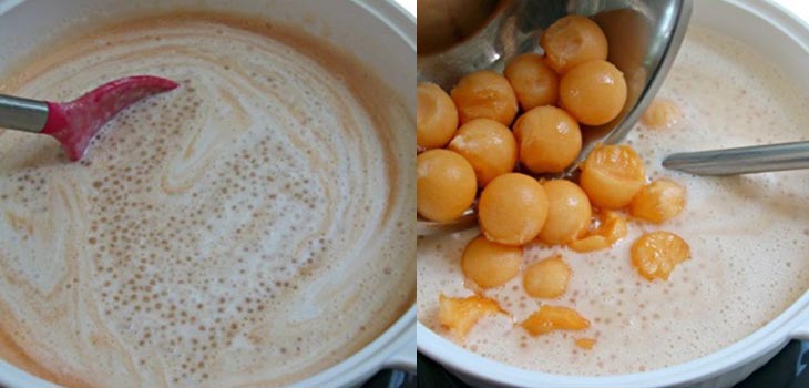 Bước 3 Nấu chè dưa lưới cốt dừa Chè dưa lưới cốt dừa bột báng