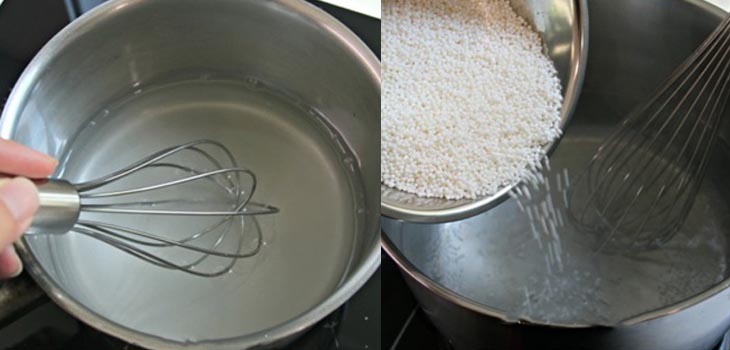 Bước 1 Nấu bột báng Chè dưa lưới cốt dừa bột báng
