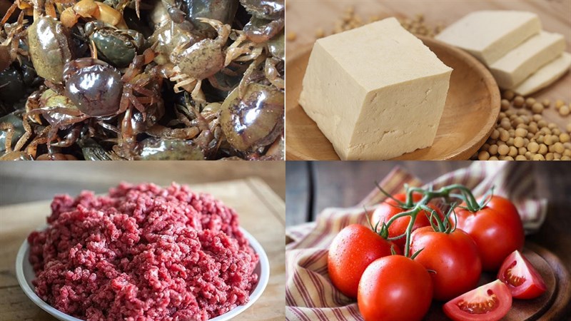 Nguyên liệu món ăn 3 món bún riêu cua đồng