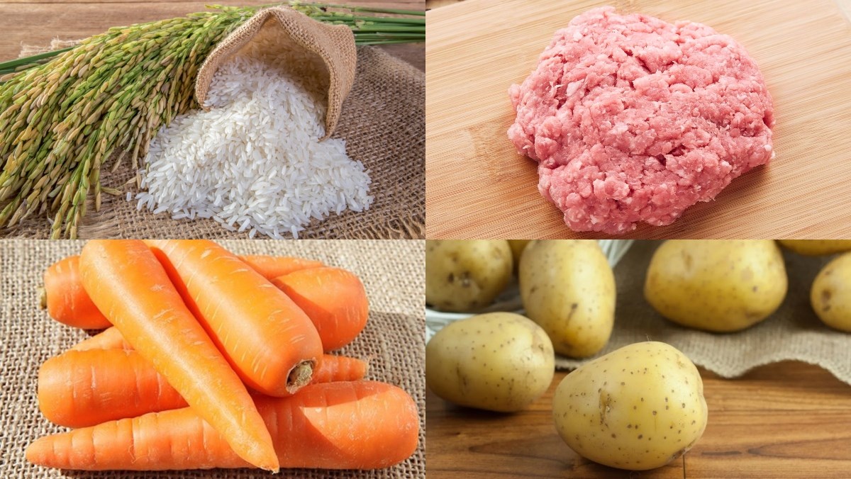Nguyên liệu món ăn cháo thịt bằm tía tô