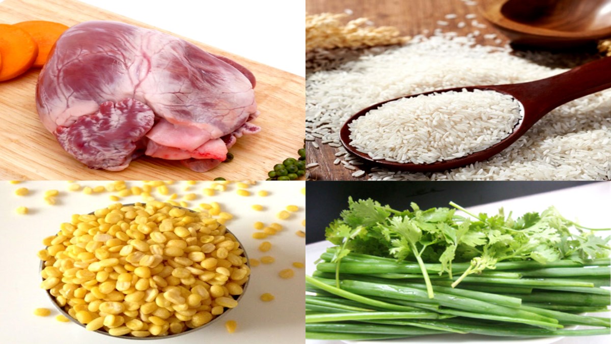Nguyên liệu món ăn cháo tim heo đậu xanh bằng nồi nấu chậm