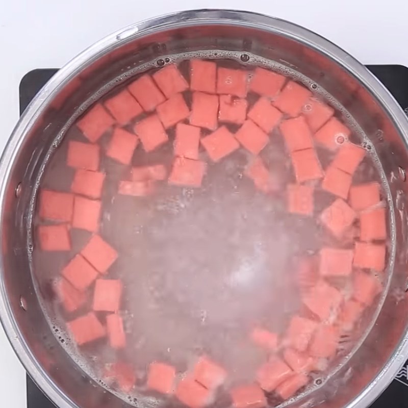 Bước 3 Luộc bột khoai và hoàn thành Chè khoai dẻo pudding xoài