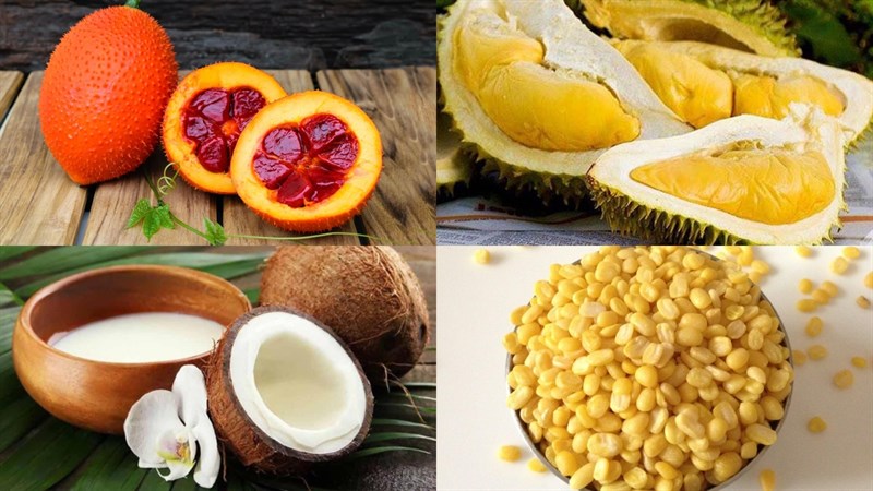 Nguyên liệu món ăn chè trôi nước gấc nhân sầu riêng
