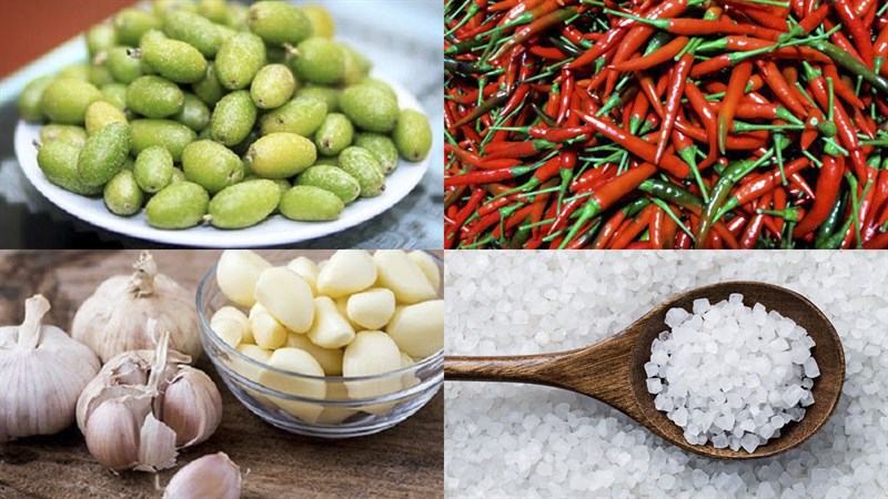 Nguyên liệu món ăn nhót dầm muối ớt và tỏi ớt