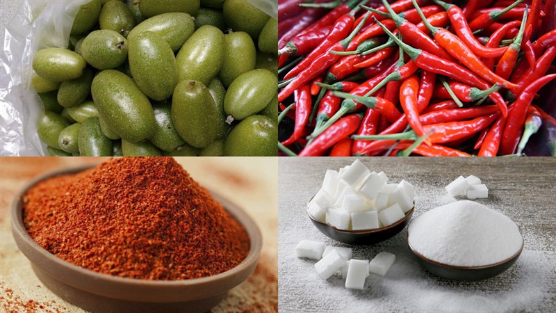 Nguyên liệu món ăn nhót dầm muối ớt và tỏi ớt