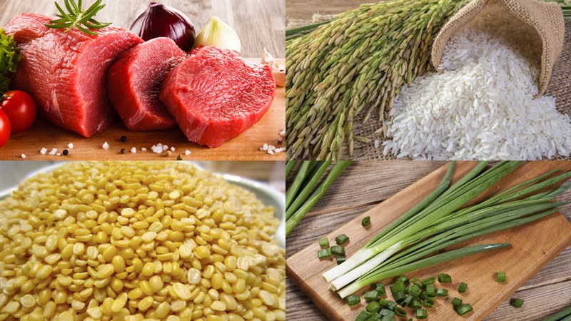 Nguyên liệu món ăn cháo đậu xanh thịt bò
