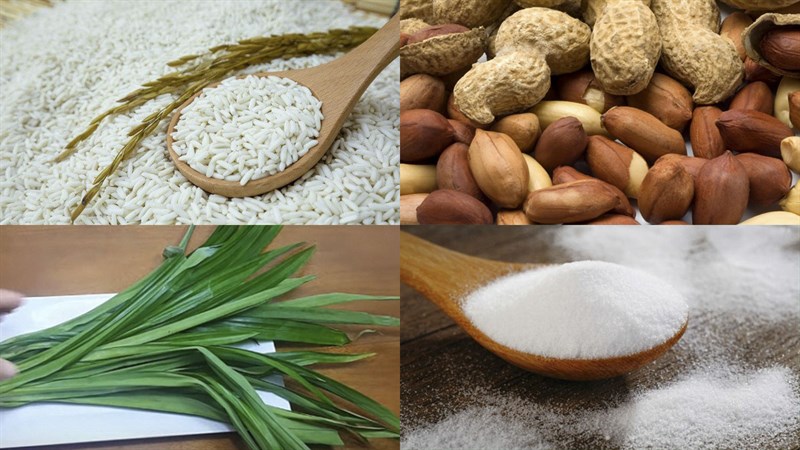 Nguyên liệu món ăn xôi đậu phộng lá dứa và xôi mặn đậu phộng