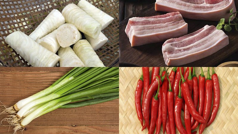 Nguyên liệu món ăn củ hủ dừa kho thịt