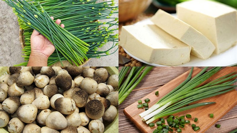 Nguyên liệu món ăn canh bông hẹ đậu hũ nấm