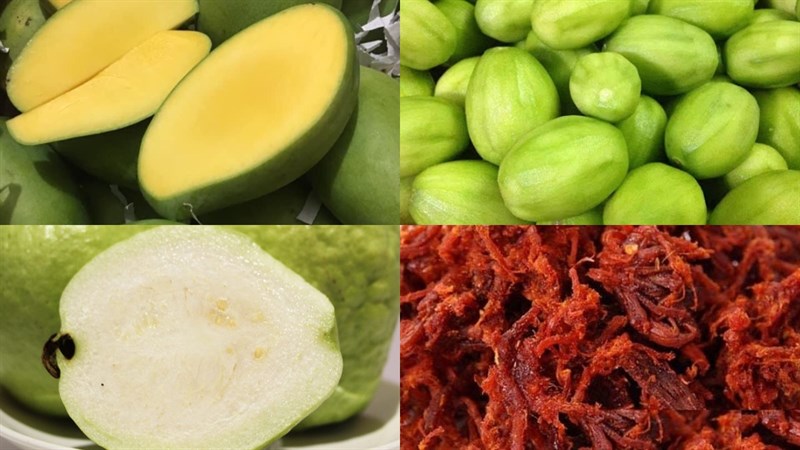 Nguyên liệu món ăn cóc ổi xoài dầm bò khô
