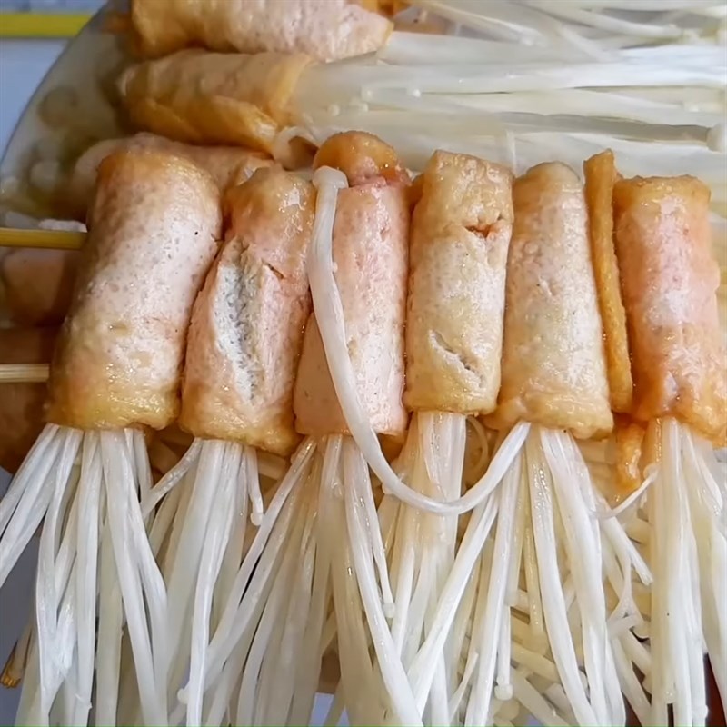 Bước 4 Cuộn nấm Đậu hũ cuộn nấm kim châm nướng