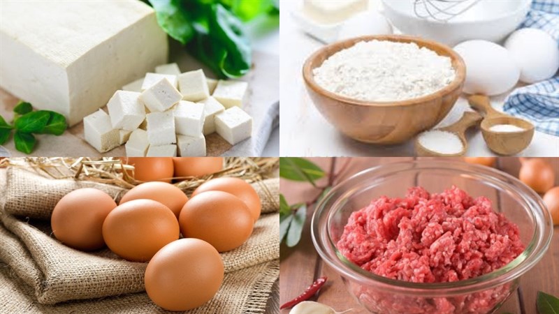 Nguyên liệu món ăn đậu hũ non hấp trứng, thịt bằm