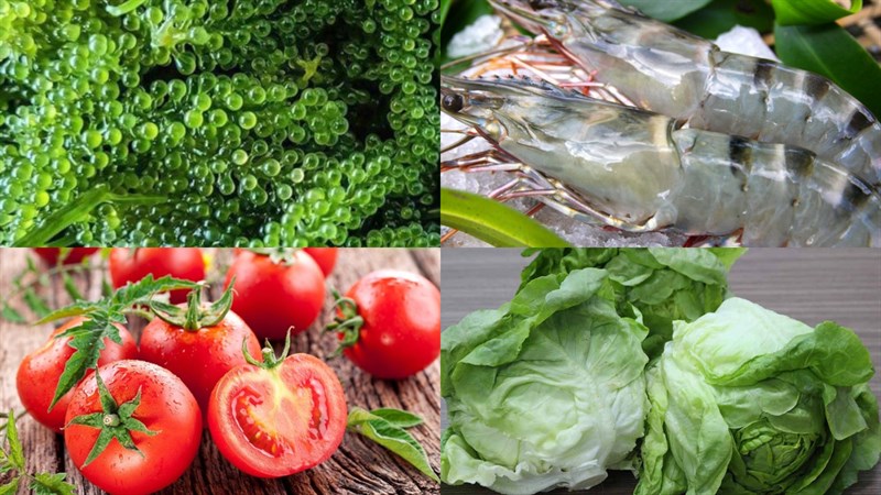 Nguyên liệu món ăn salad rong nho với tôm