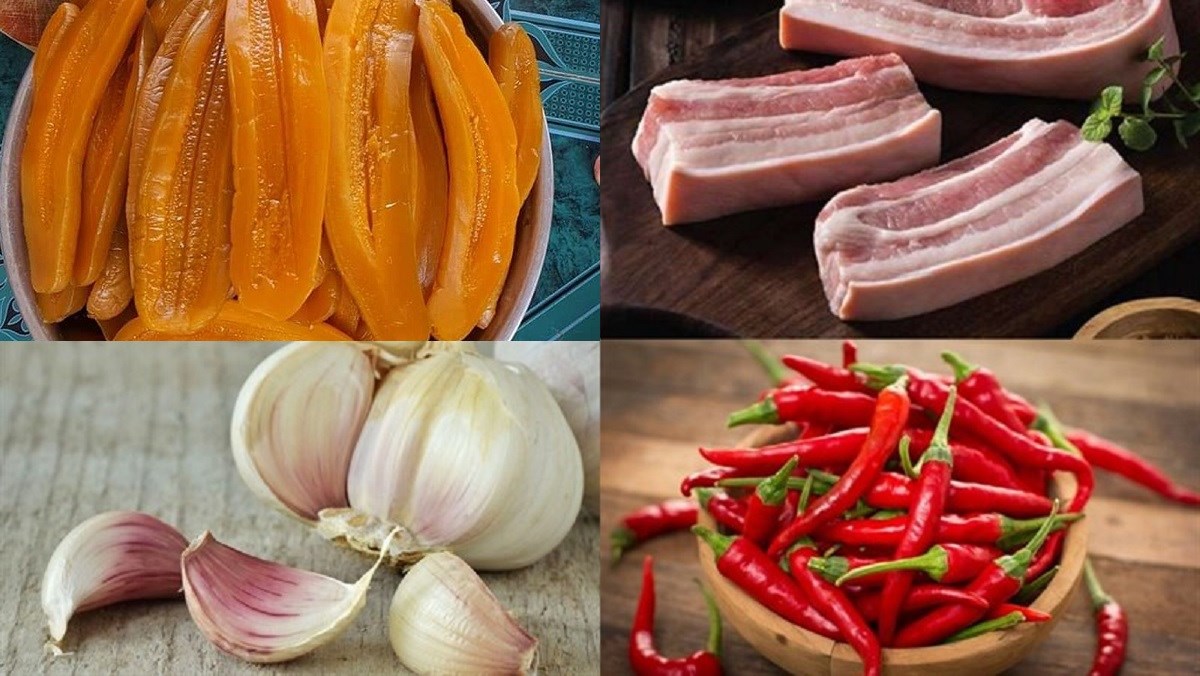 Nguyên liệu món ăn dưa mắm trộn thịt ba rọi