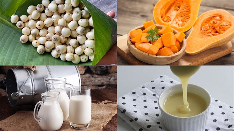 Nguyên liệu món ăn sinh tố hạt sen bí đỏ và hạt sen trà xanh