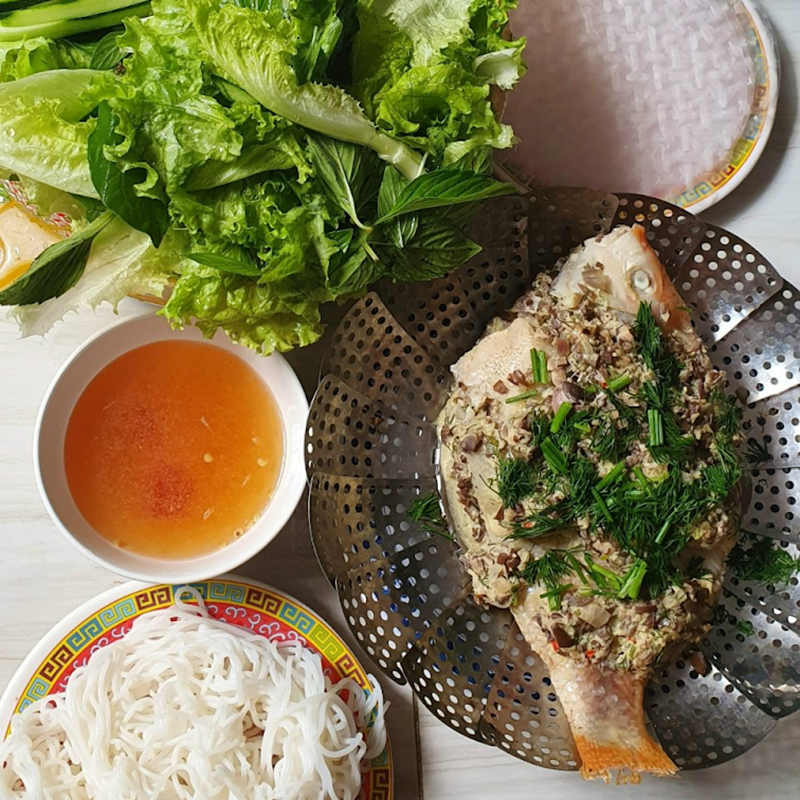 Bước 4 Hoàn thành Cá điêu hồng hấp cuốn bánh tráng