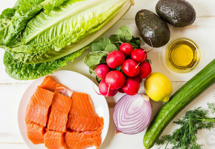 Nguyên liệu món ăn 5 món salad bơ hải sản, bò, gà, trứng