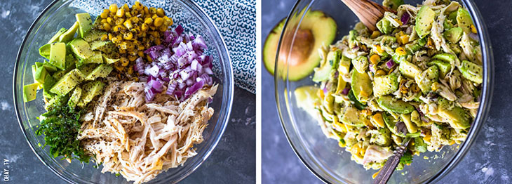 Bước 2 Trộn salad Salad bơ ức gà