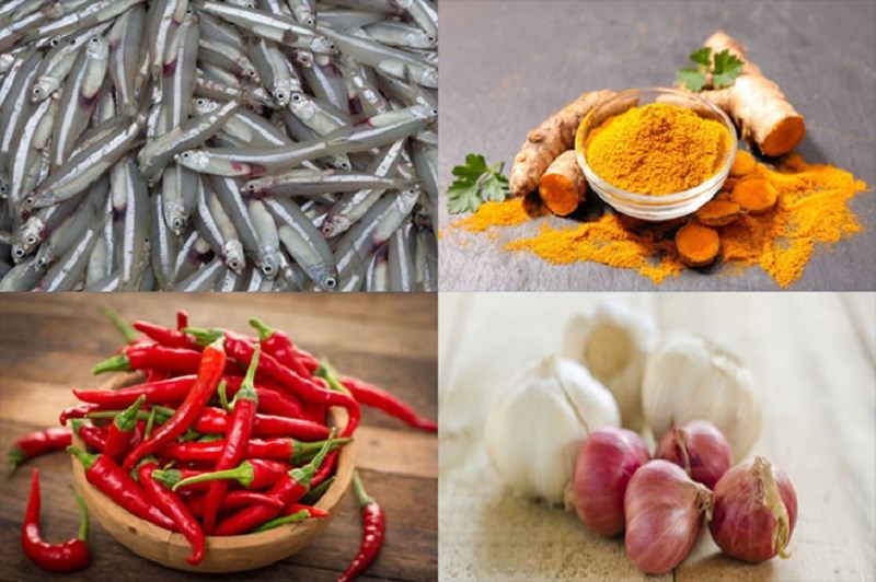 Nguyên liệu món ăn cá cơm kho tiêu và cá cơm kho nghệ