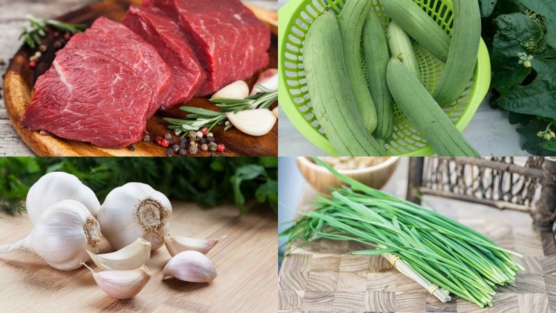 Nguyên liệu món ăn mướp xào thịt bò
